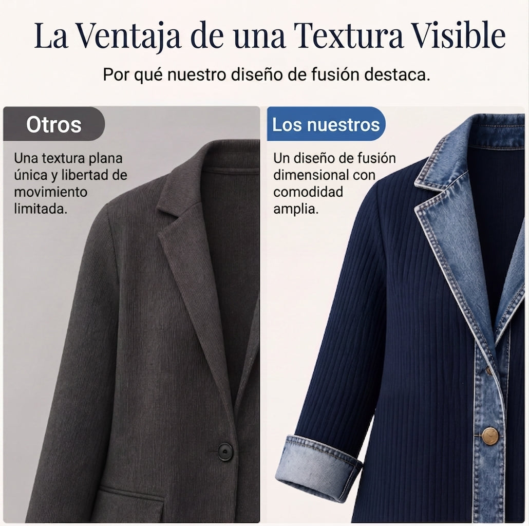 Women's ribbed knit jacket with denim panels