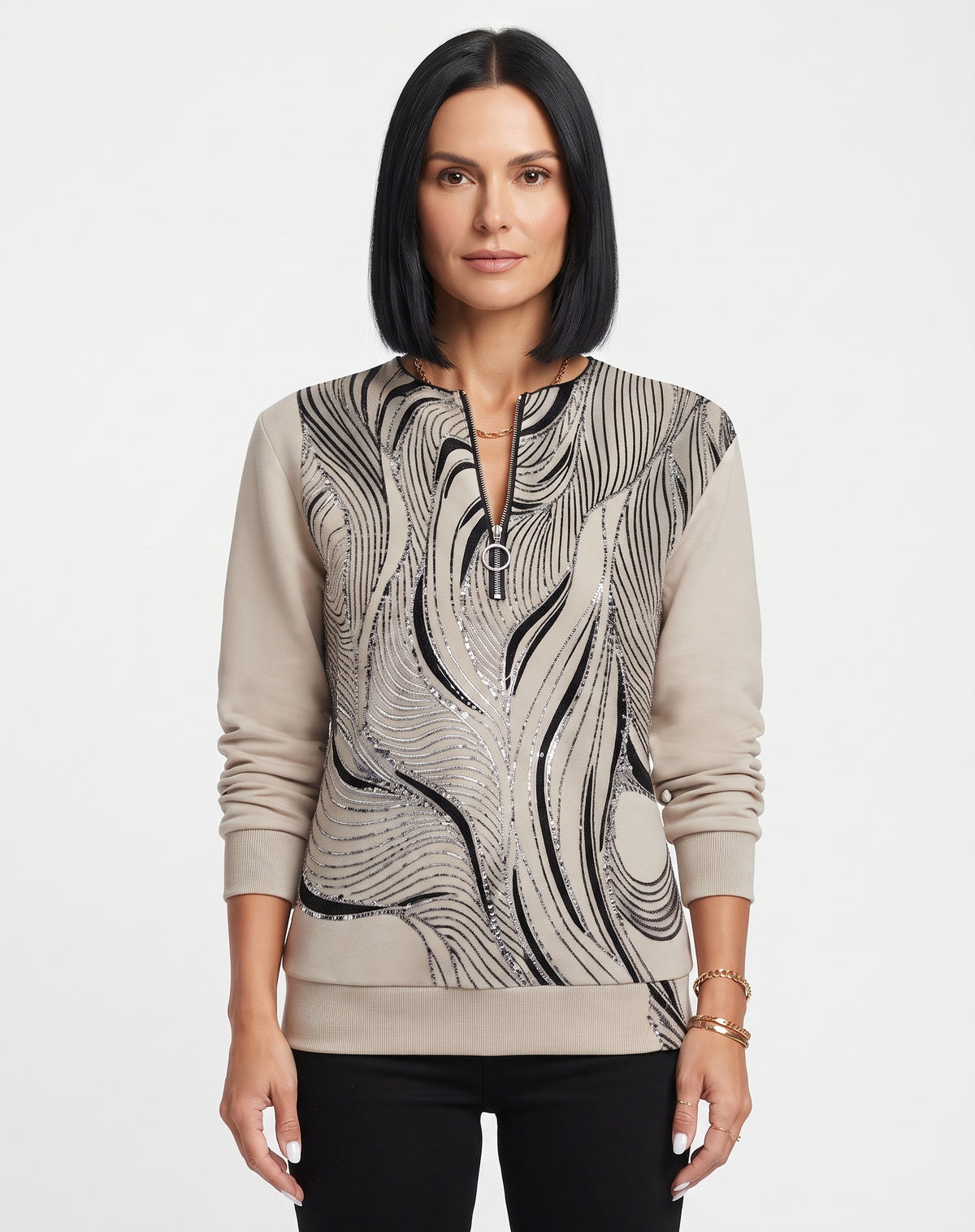Jersey casual estampado con cremallera