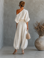 Mila | Conjunto de Dos Piezas con Top de Hombros Descubiertos y Pantalón