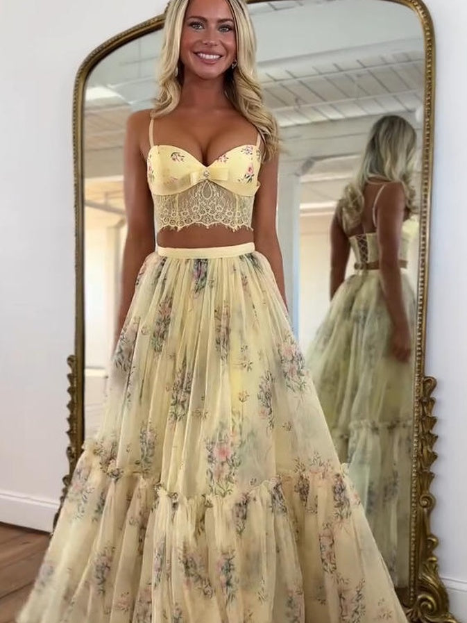 Amaranta | Conjunto de Corsé de Encaje y Falda Larga de Tul Floral