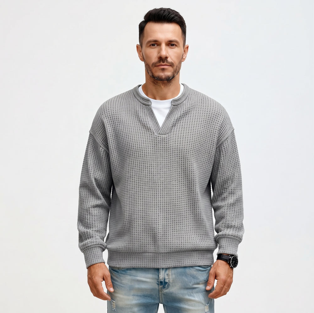 Honeycomb knit sweater with layered design