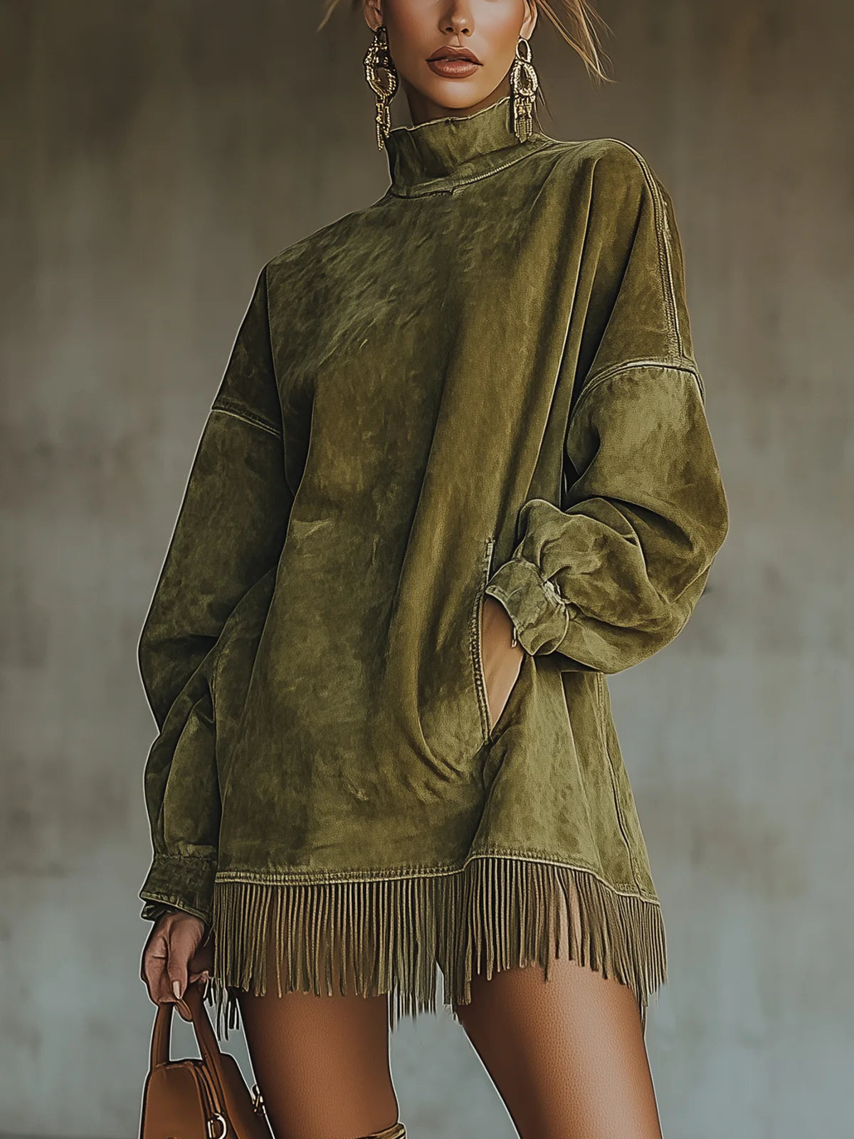 Susanna | Vestido de Cuello Alto con Flecos