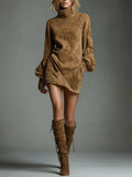 Selena | Vestido Corto de Cuello Alto Efecto Ante