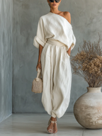 Mila | Conjunto de Dos Piezas con Top de Hombros Descubiertos y Pantalón