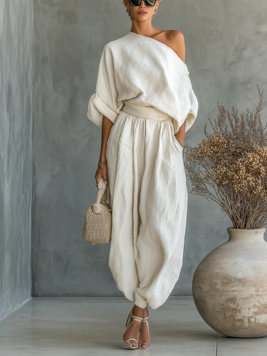 Mila | Conjunto de Dos Piezas con Top de Hombros Descubiertos y Pantalón