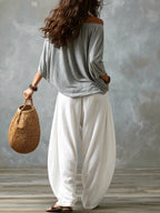 Luisa | Conjunto de Top con Hombros Descubiertos y Pantalón Ancho