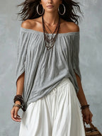 Luisa | Conjunto de Top con Hombros Descubiertos y Pantalón Ancho