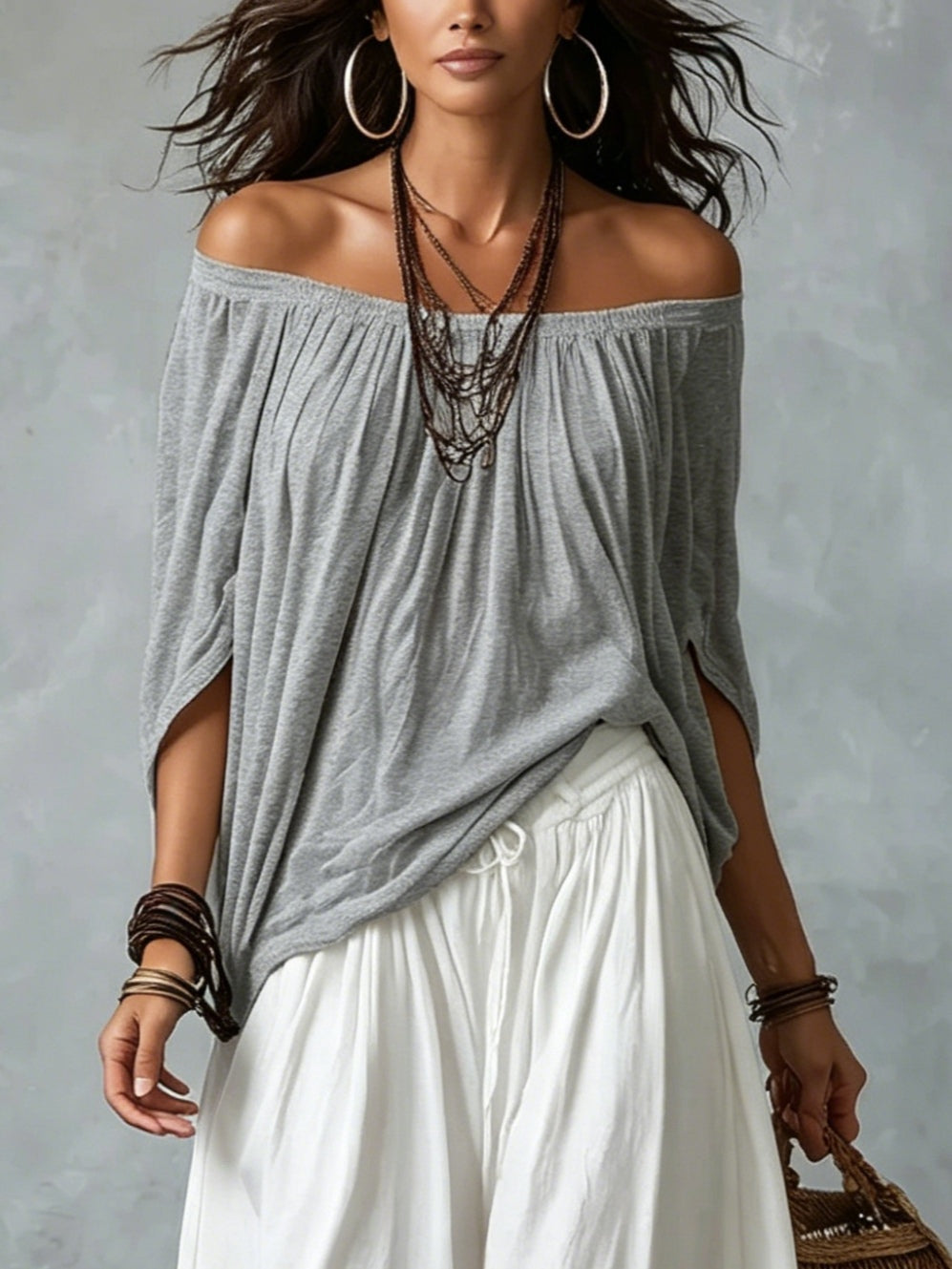 Luisa | Conjunto de Top con Hombros Descubiertos y Pantalón Ancho