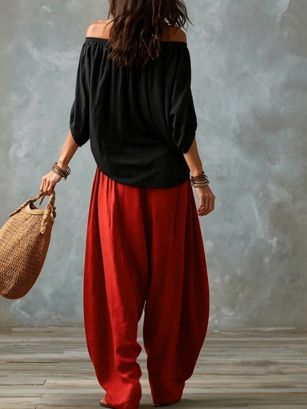 Luisa | Conjunto de Top con Hombros Descubiertos y Pantalón Ancho