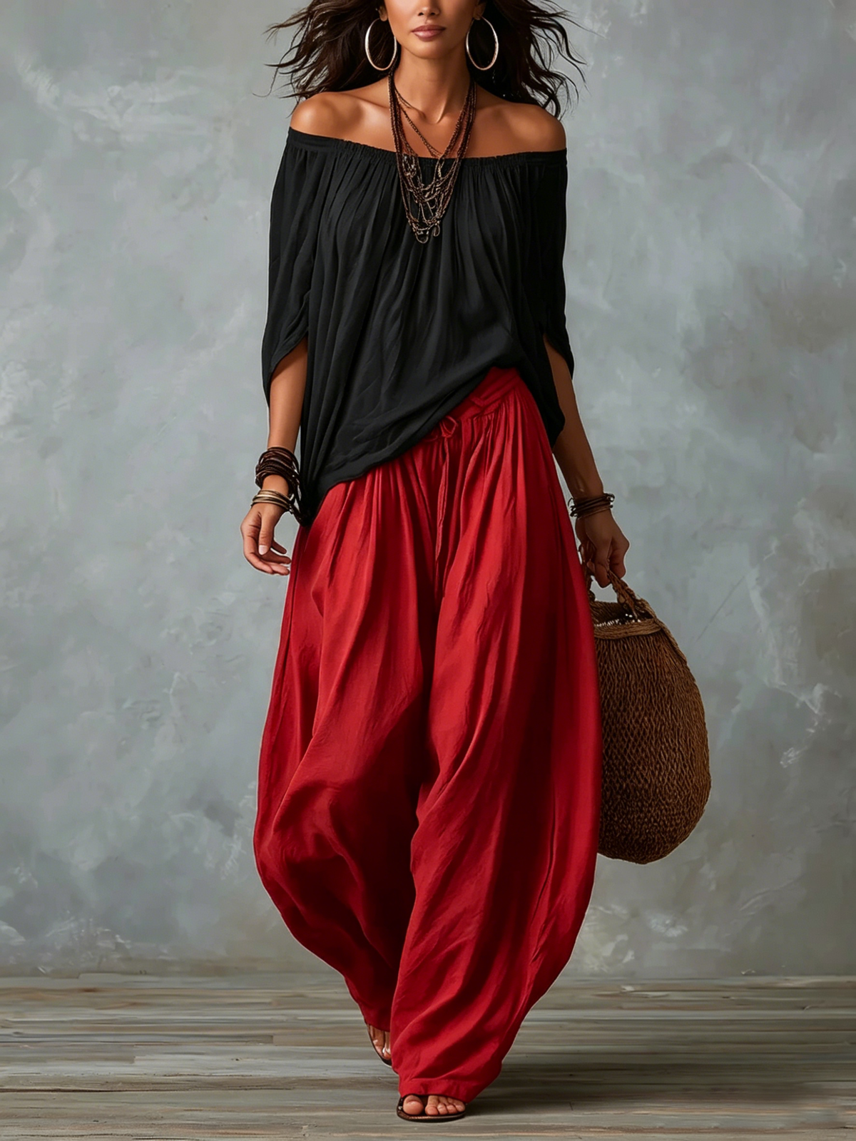 Luisa | Conjunto de Top con Hombros Descubiertos y Pantalón Ancho
