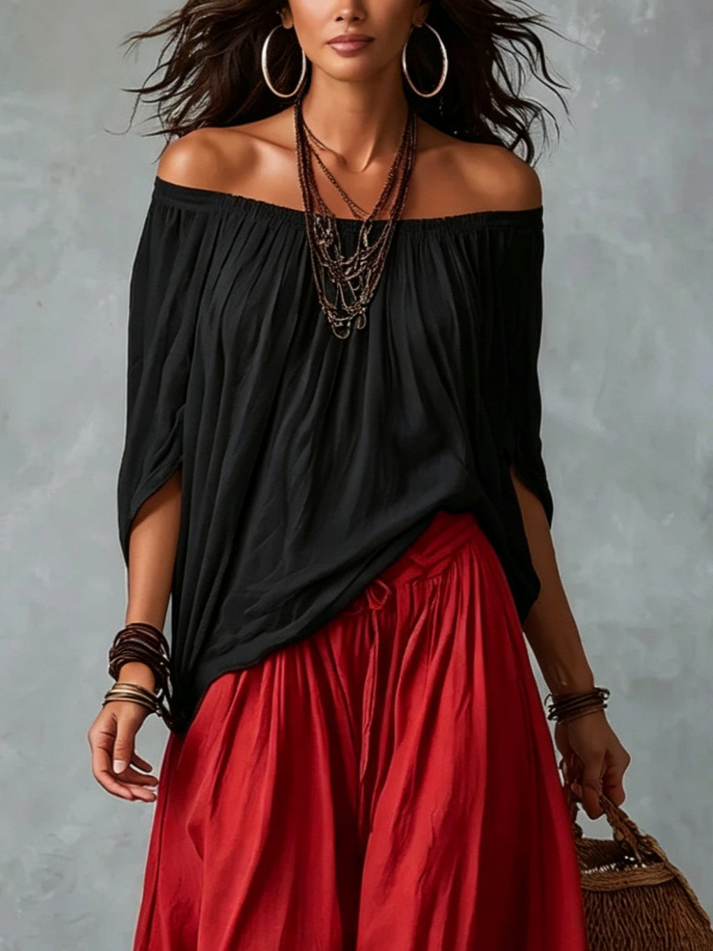 Luisa | Conjunto de Top con Hombros Descubiertos y Pantalón Ancho