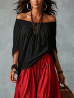 Luisa | Conjunto de Top con Hombros Descubiertos y Pantalón Ancho