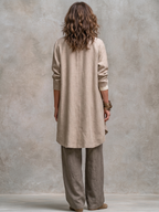 Laura | Conjunto de Tres Piezas con Chaqueta Larga, Top y Pantalón Ancho