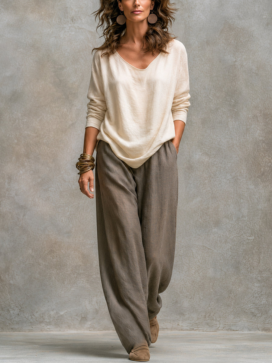 Laura | Conjunto de Tres Piezas con Chaqueta Larga, Top y Pantalón Ancho