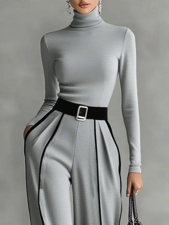 Ángela | Conjunto de Top de Cuello Alto y Pantalón Ancho con Ribetes