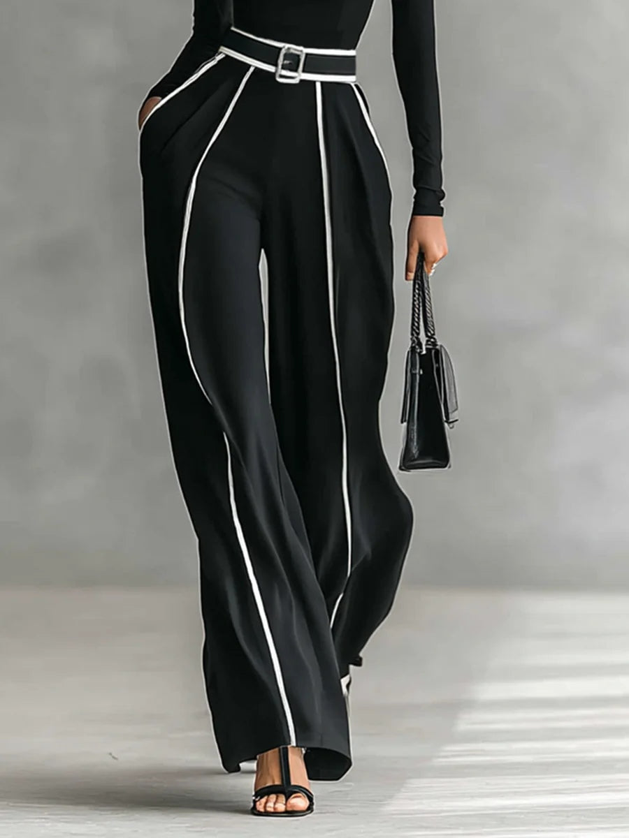 Ángela | Conjunto de Top de Cuello Alto y Pantalón Ancho con Ribetes
