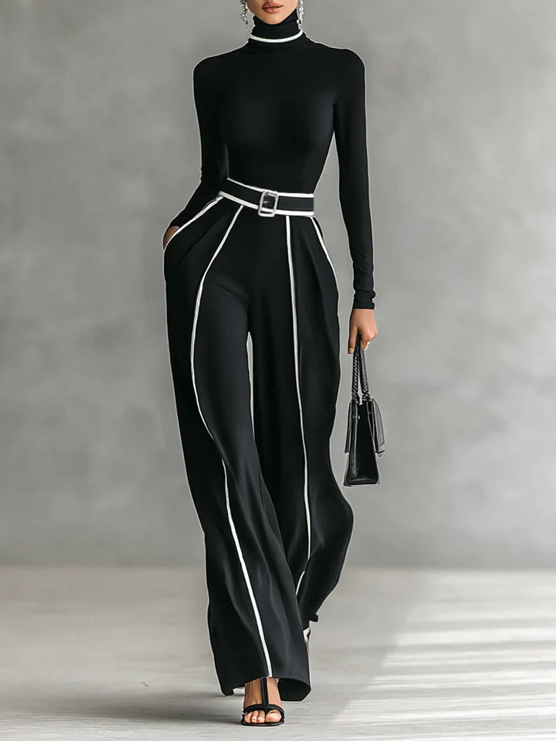 Ángela | Conjunto de Top de Cuello Alto y Pantalón Ancho con Ribetes