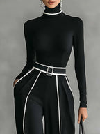 Ángela | Conjunto de Top de Cuello Alto y Pantalón Ancho con Ribetes