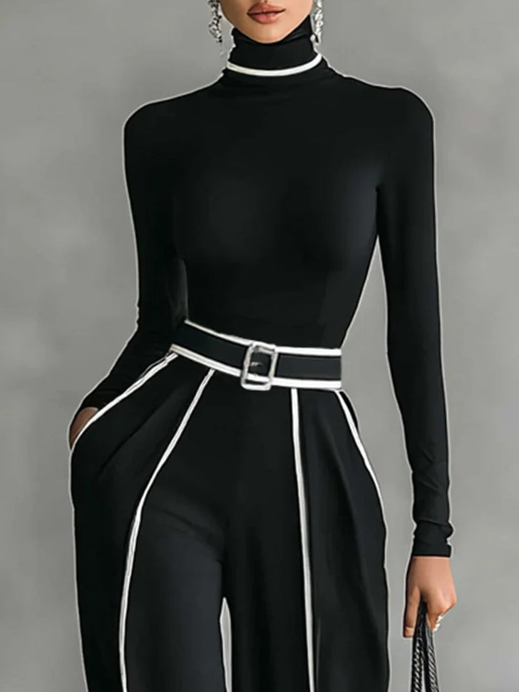 Ángela | Conjunto de Top de Cuello Alto y Pantalón Ancho con Ribetes