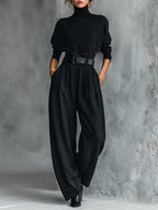 Inés | Conjunto Negro de Top de Cuello Alto y Pantalón Ancho