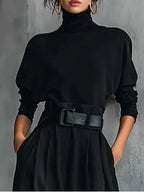 Inés | Conjunto Negro de Top de Cuello Alto y Pantalón Ancho