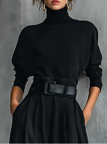 Inés | Conjunto Negro de Top de Cuello Alto y Pantalón Ancho
