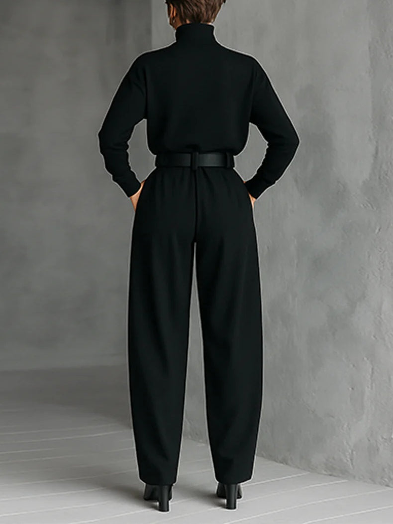 Inés | Conjunto Negro de Top de Cuello Alto y Pantalón Ancho