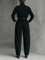 Inés | Conjunto Negro de Top de Cuello Alto y Pantalón Ancho