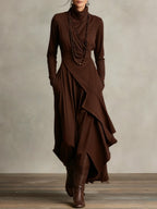 Irene | Vestido Plisado Asimétrico de Cuello Alto