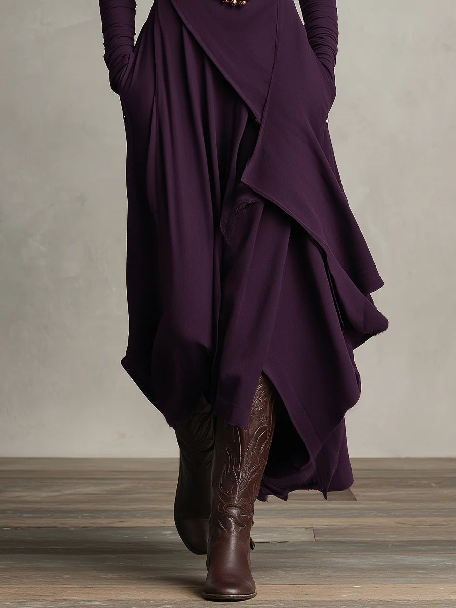 Irene | Vestido Plisado Asimétrico de Cuello Alto