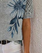 V-neck floral print knit blouse