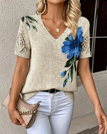 Blusa de punto con cuello en V y estampado floral