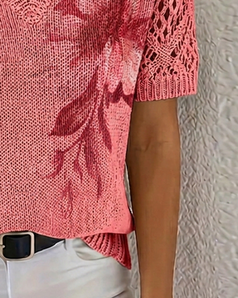 Blusa de punto con cuello en V y estampado floral