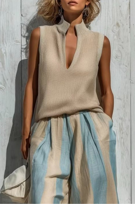 Alba | Conjunto de Top Sin Mangas y Pantalón Ancho de Rayas