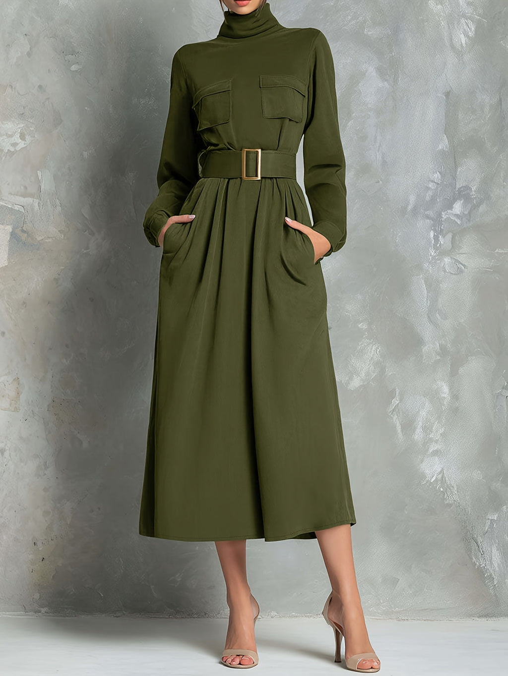 Olga | Vestido Evasé Verde Oliva