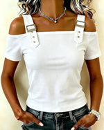 Blusa casual lisa con hombros descubiertos y hebilla deslizante