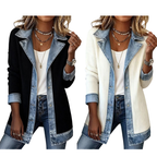 Women's ribbed knit jacket with denim panels