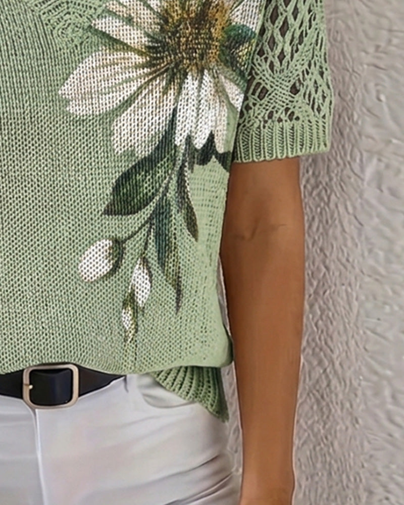 Blusa de punto con cuello en V y estampado floral
