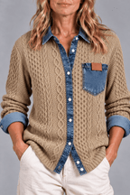 Cárdigan de Punto Trenzado con Detalles Denim - Vera Serrat