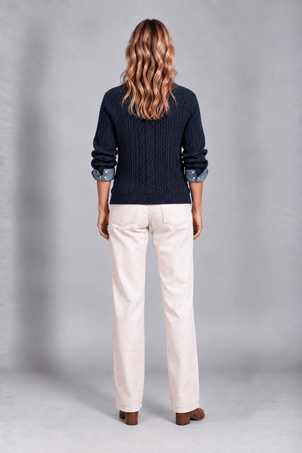 Cárdigan de Punto Trenzado con Detalles Denim - Vera Serrat