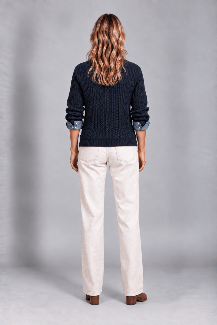 Marisa | Cárdigan de Punto Trenzado con Detalles Denim