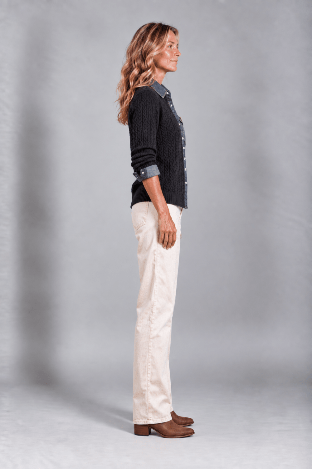 Cárdigan de Punto Trenzado con Detalles Denim - Vera Serrat