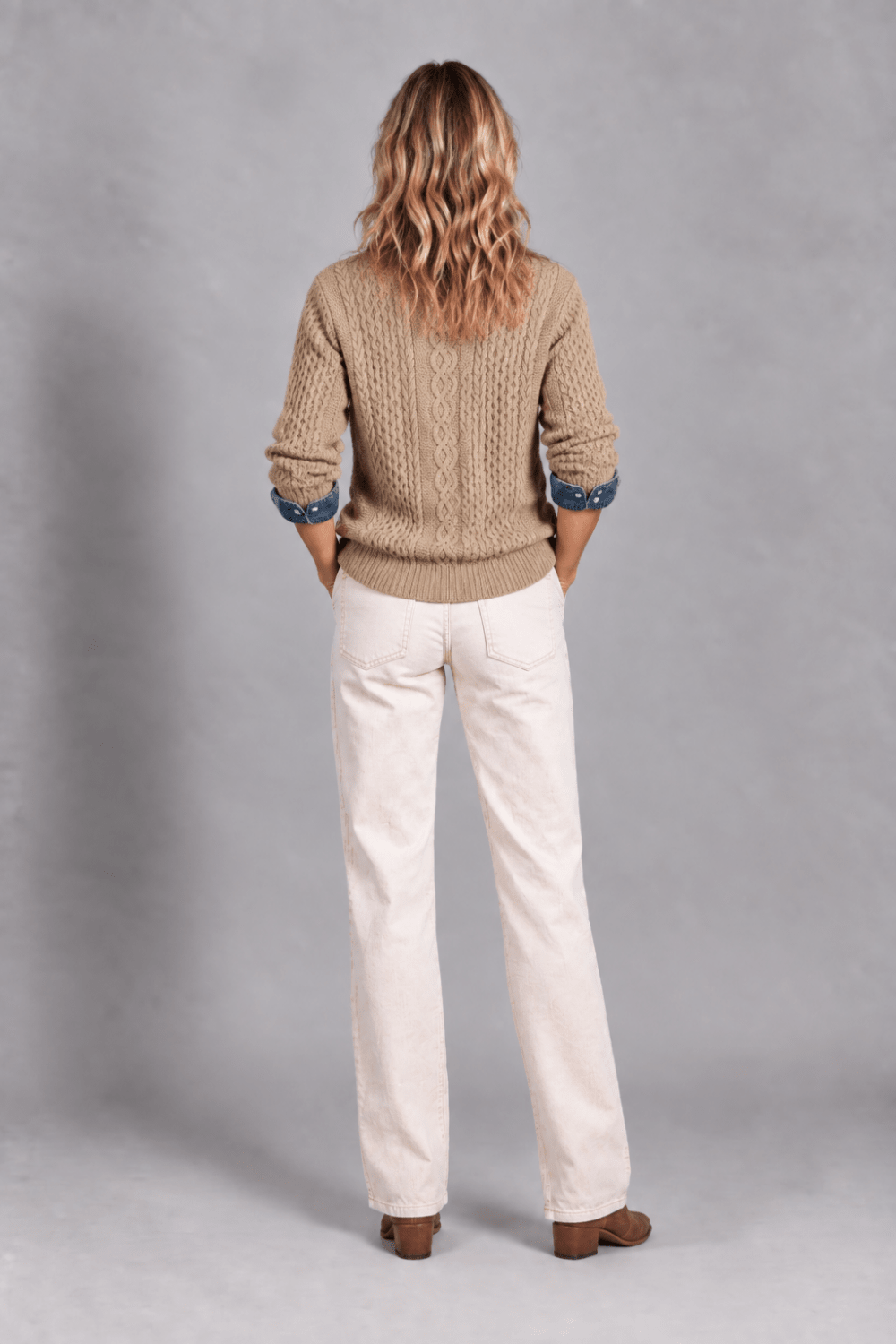 Cárdigan de Punto Trenzado con Detalles Denim - Vera Serrat