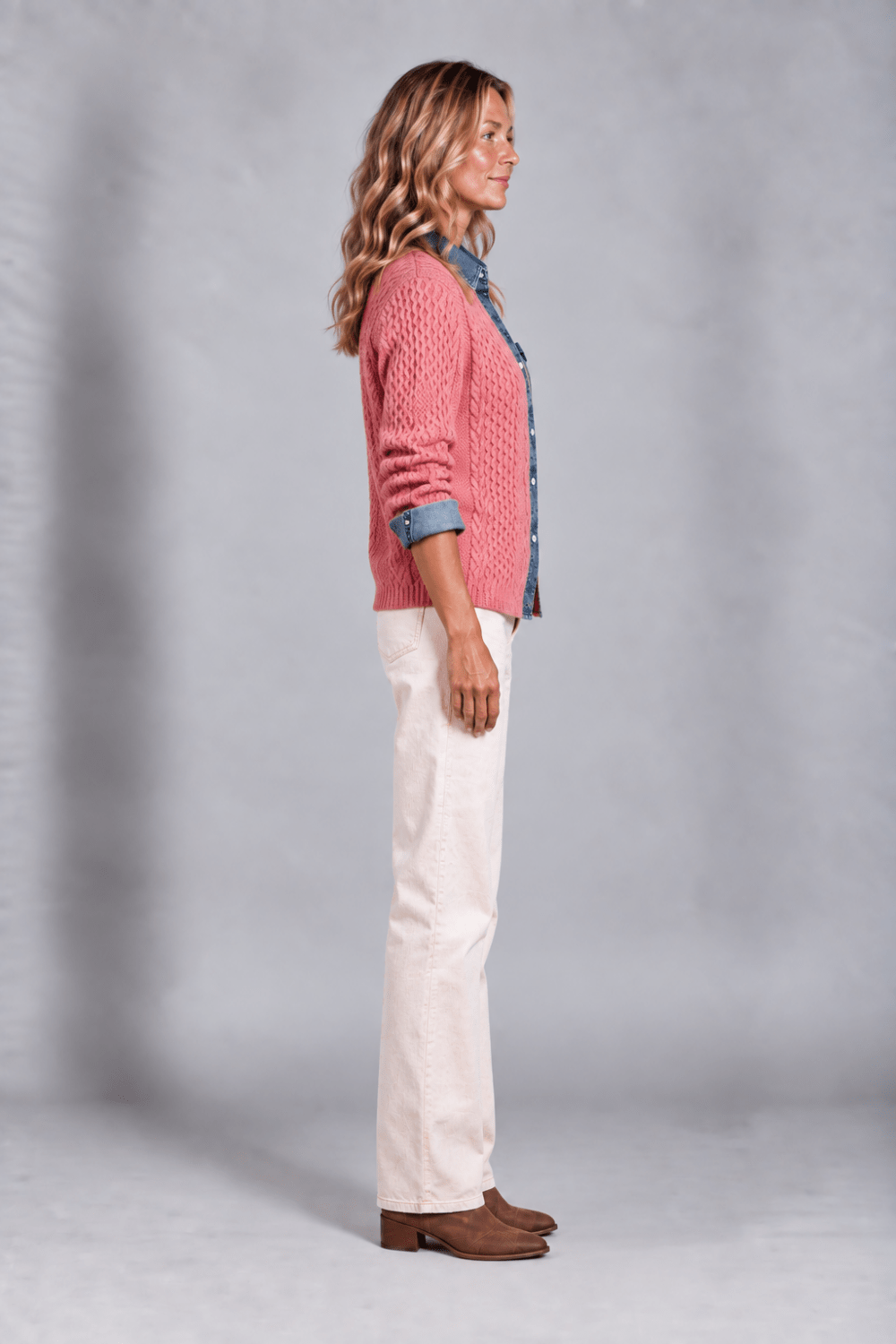 Cárdigan de Punto Trenzado con Detalles Denim - Vera Serrat