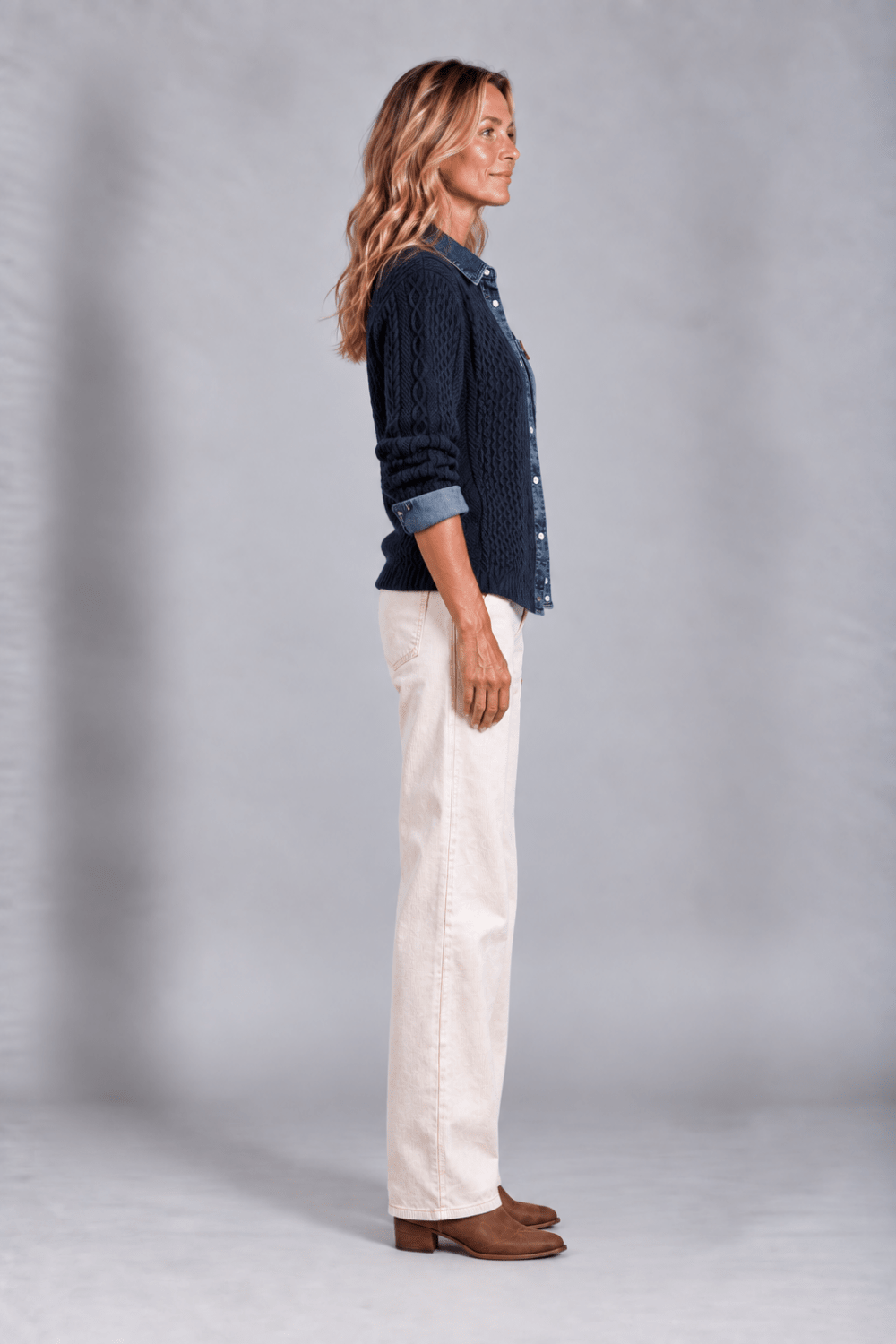 Cárdigan de Punto Trenzado con Detalles Denim - Vera Serrat