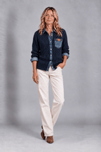 Cárdigan de Punto Trenzado con Detalles Denim - Vera Serrat
