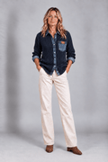 Cárdigan de Punto Trenzado con Detalles Denim - Vera Serrat