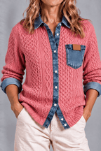 Cárdigan de Punto Trenzado con Detalles Denim - Vera Serrat