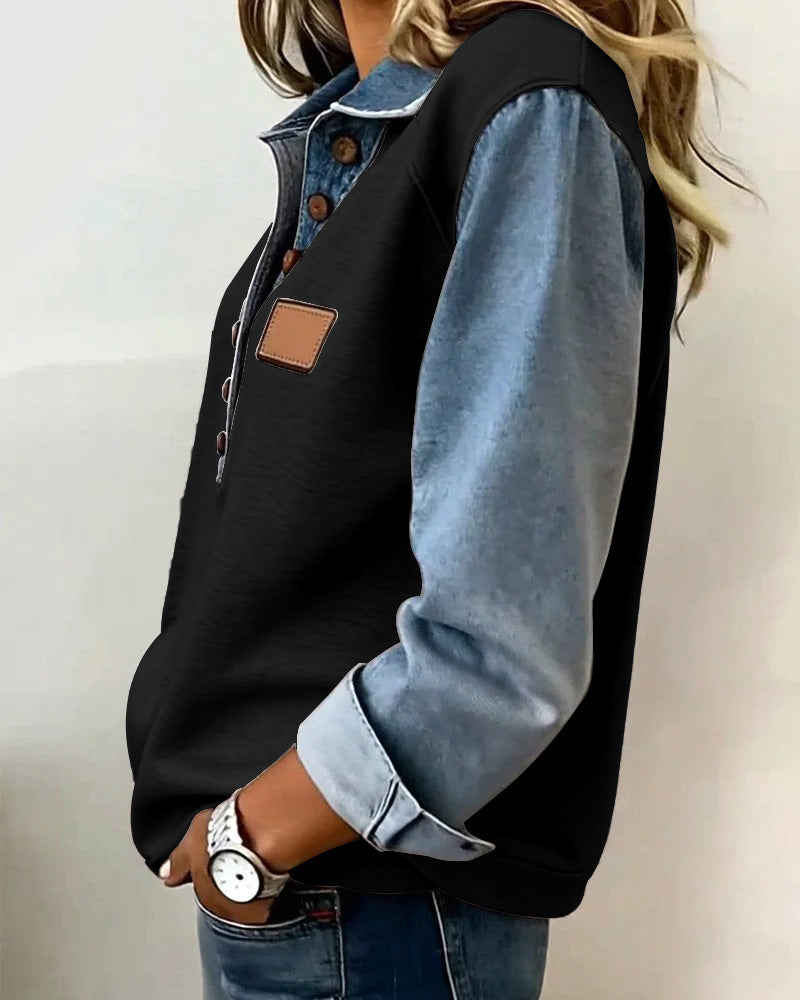 Long-sleeved elegant sweater with denim