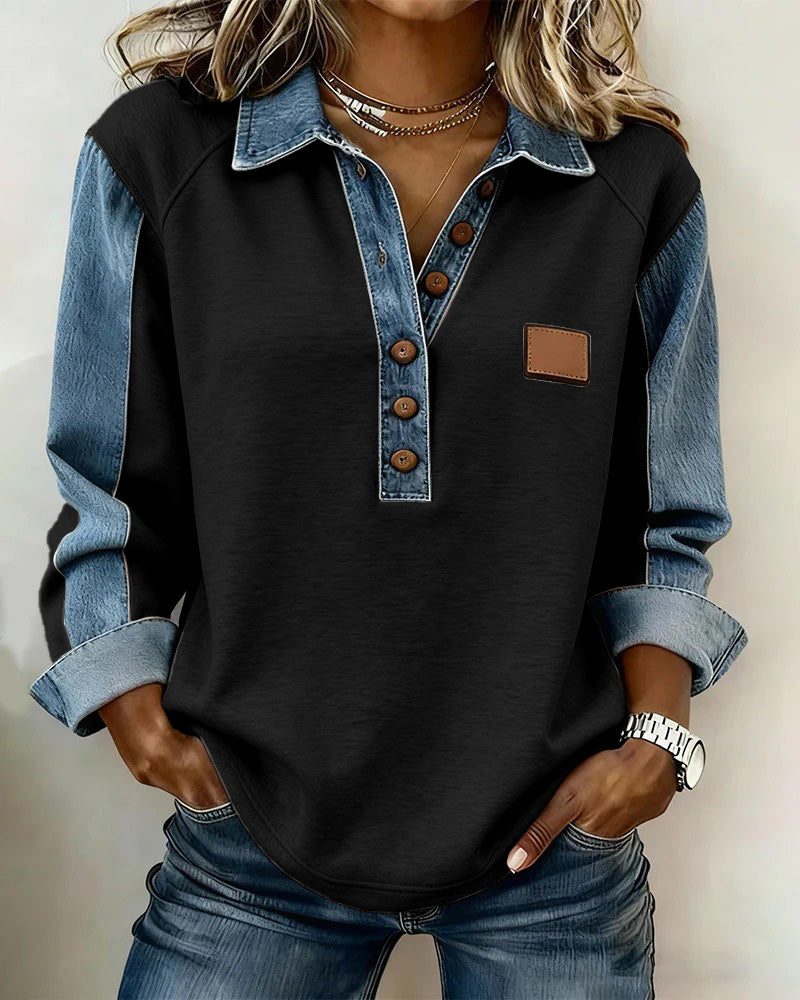 Jersey elegante con mezclilla de manga larga